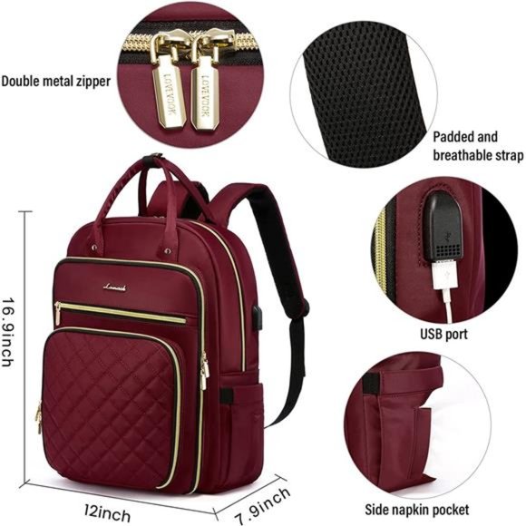 Laptop Backpack for Women, Water Resistant with USB Charging Port main image 6